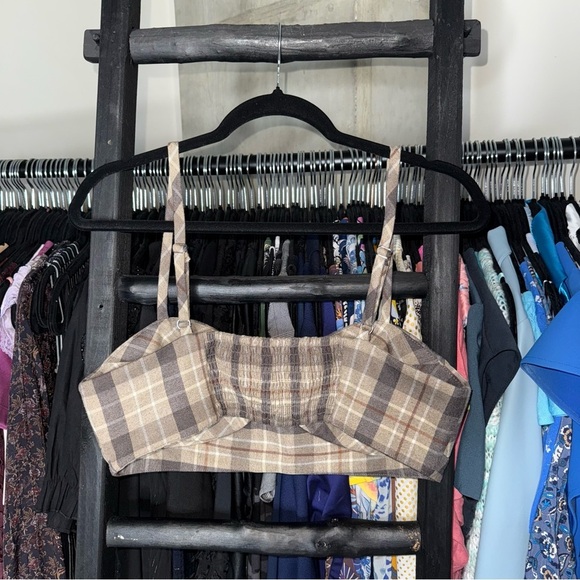 Favorite Daughter Ex Boyfriend Plaid Bra Top Brown Beige - Picture 14 of 15